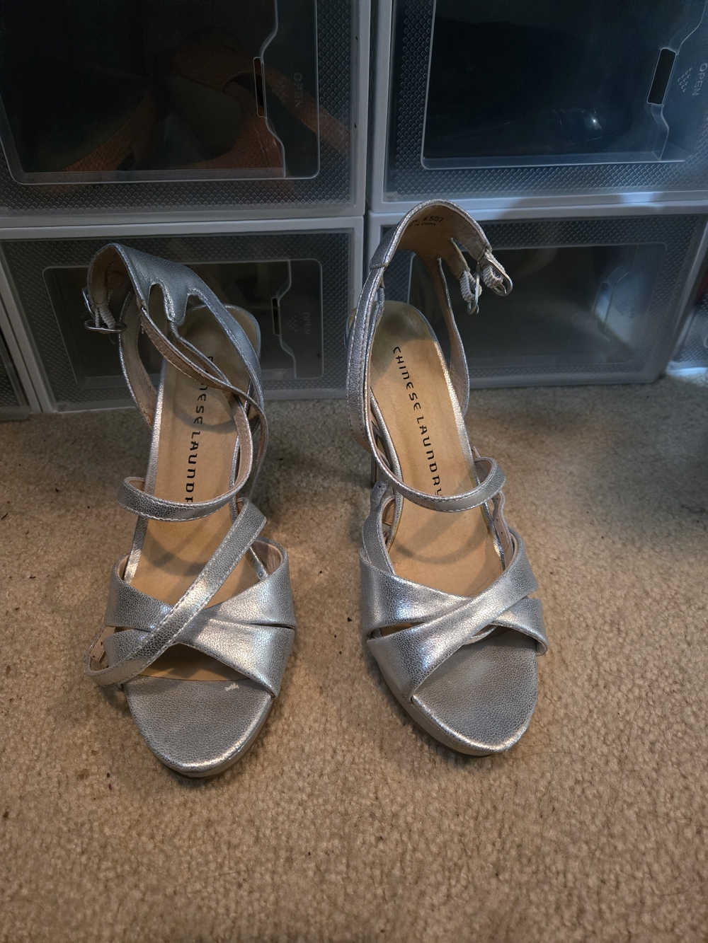 Chinese Laundry Silver Strappy High Heel Sandals